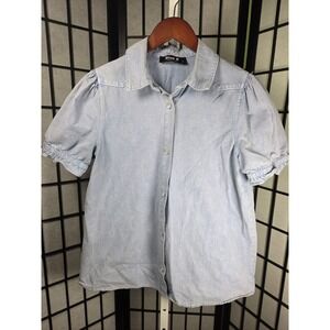 BlueB Western Boho Demim Style Pearl Snap Button Down Top Size M
